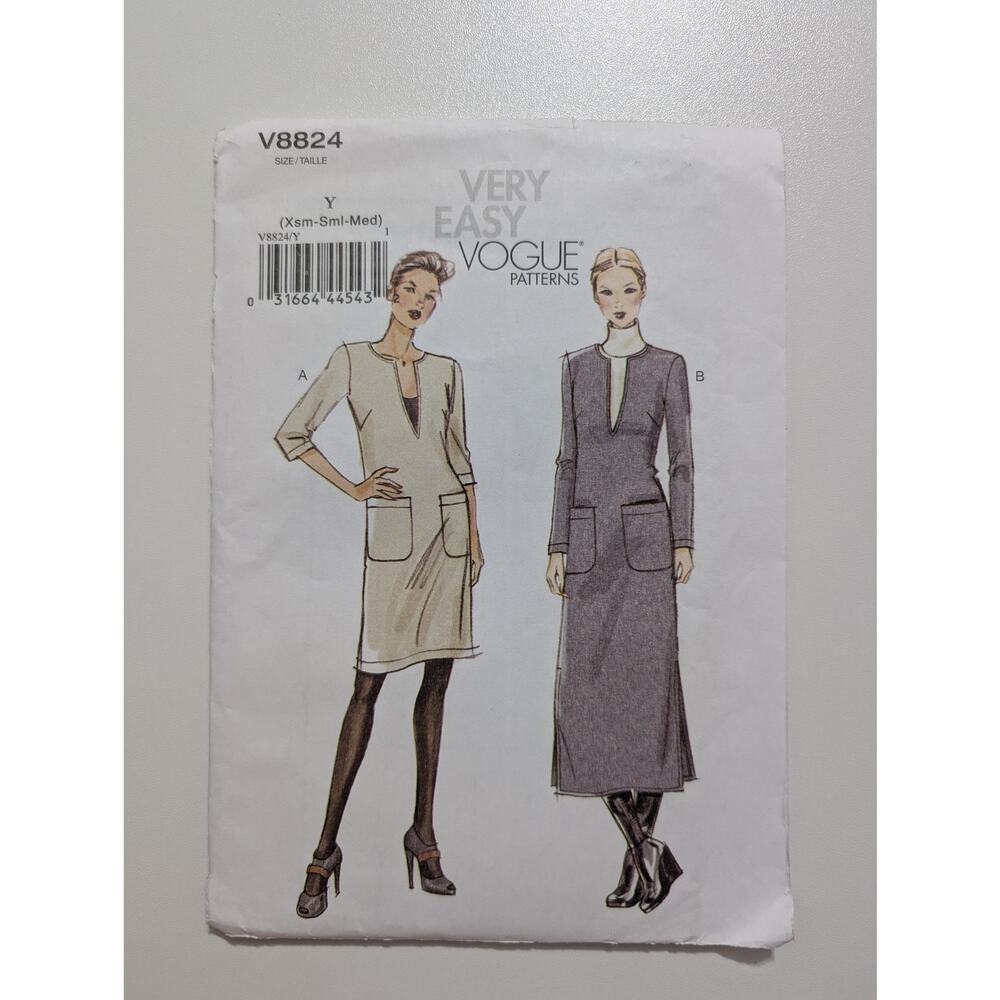 V8824 Dress Pattern Very Easy Vogue Patterns Size Y (XS S M)